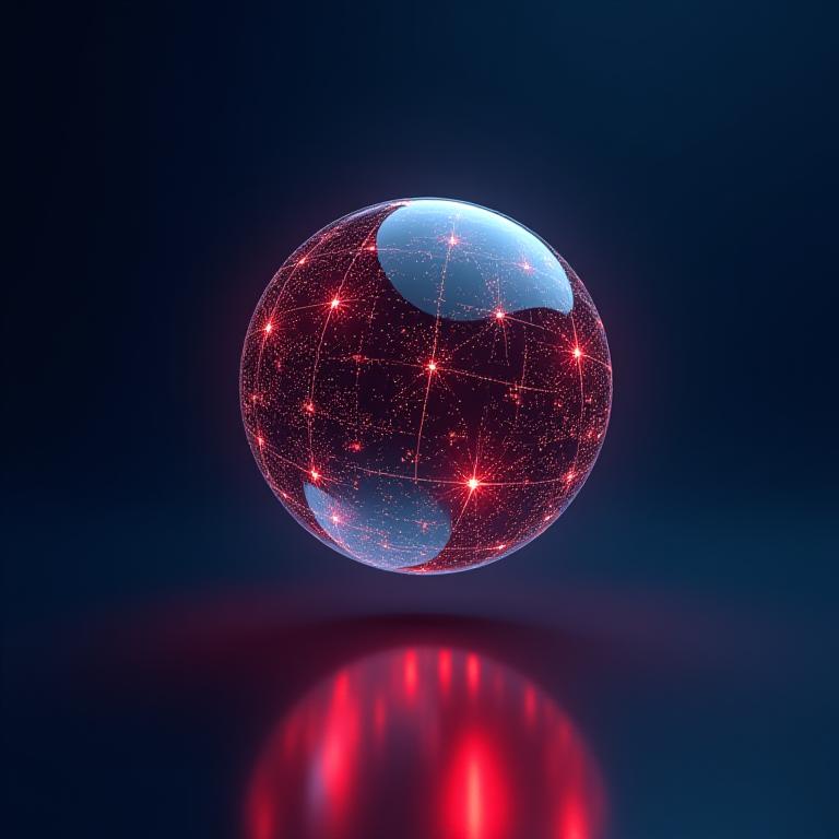 A floating luminous orb reflecting galactic patterns